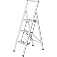 Wenko Escalera Plegable con 3 peldaños- Aluminio- Color Blanco-Gris- 44 x 127 x 5-5 cm- 601016100